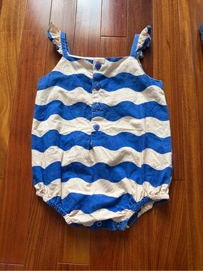 Wynken Blue & pink Wave Stripe Baby romper - 6 months